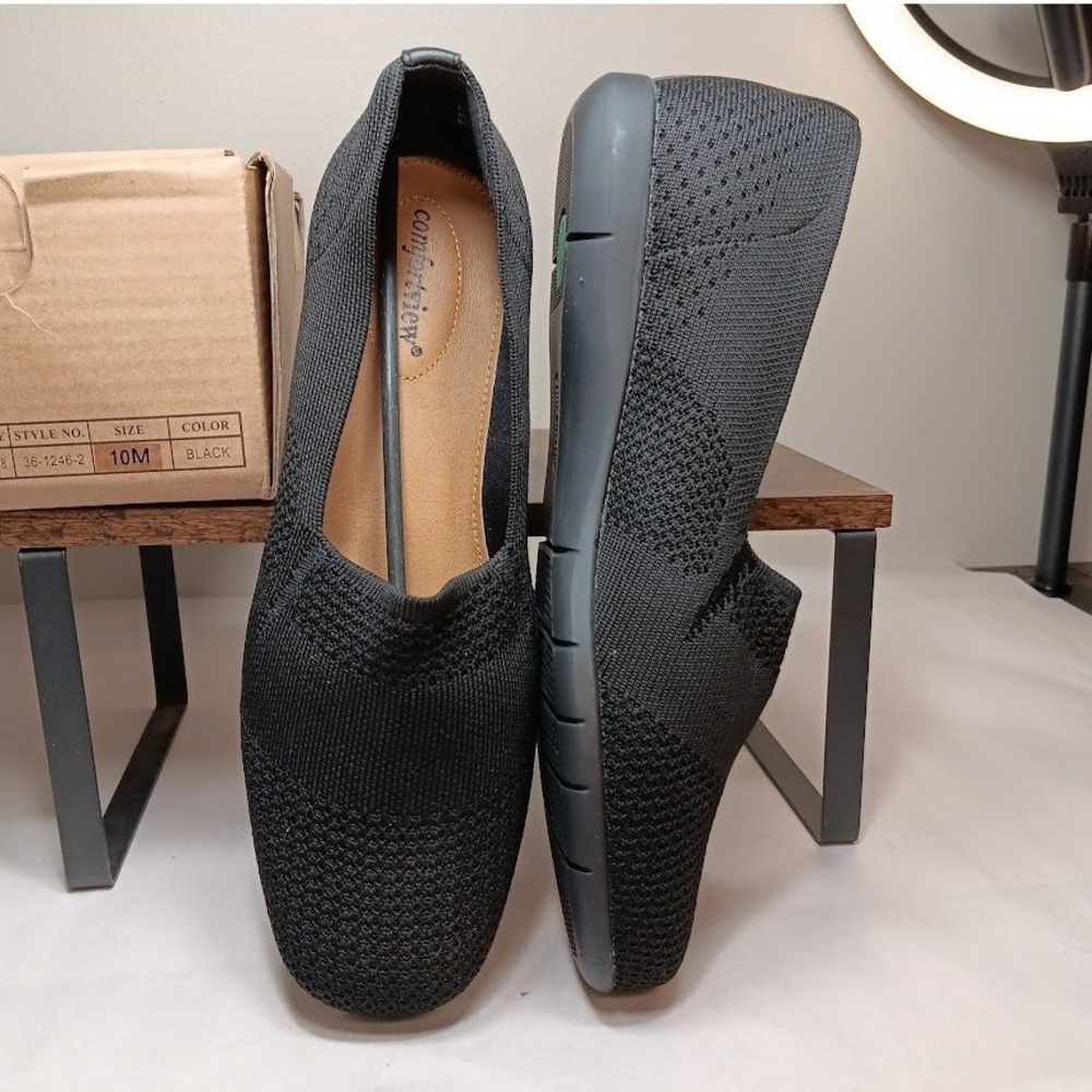 Comfortview Tessa Loafers Womens 10M Black Knit Slip On Flats 36-1246-2